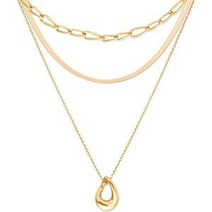 Women's Gold Necklaces Dainty Herringbone Set Simple Chain Layering Pendant